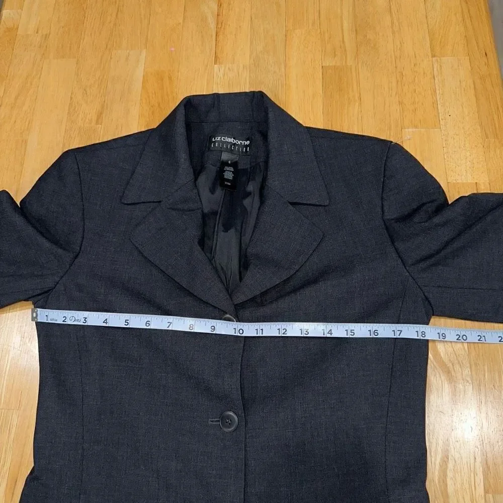 Liz Claiborne Collection Wool Blend Charcoal Gray Blazer Coat‎ Modest Career